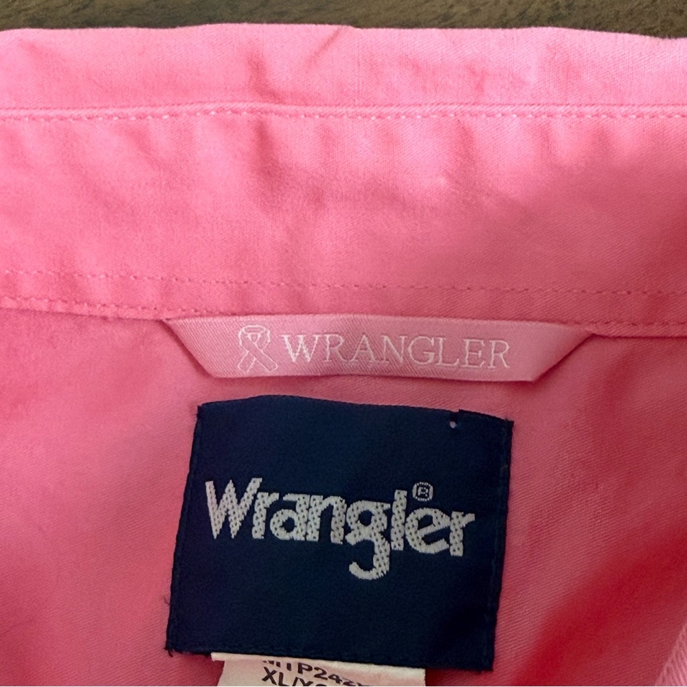 Wrangler Pink Ribbon XL Western Button-Up Shirt Long Sleeve 100% Cotton - Picture 6 of 9